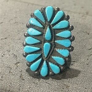 Signed Zuni Turquoise Teardrop Ring
